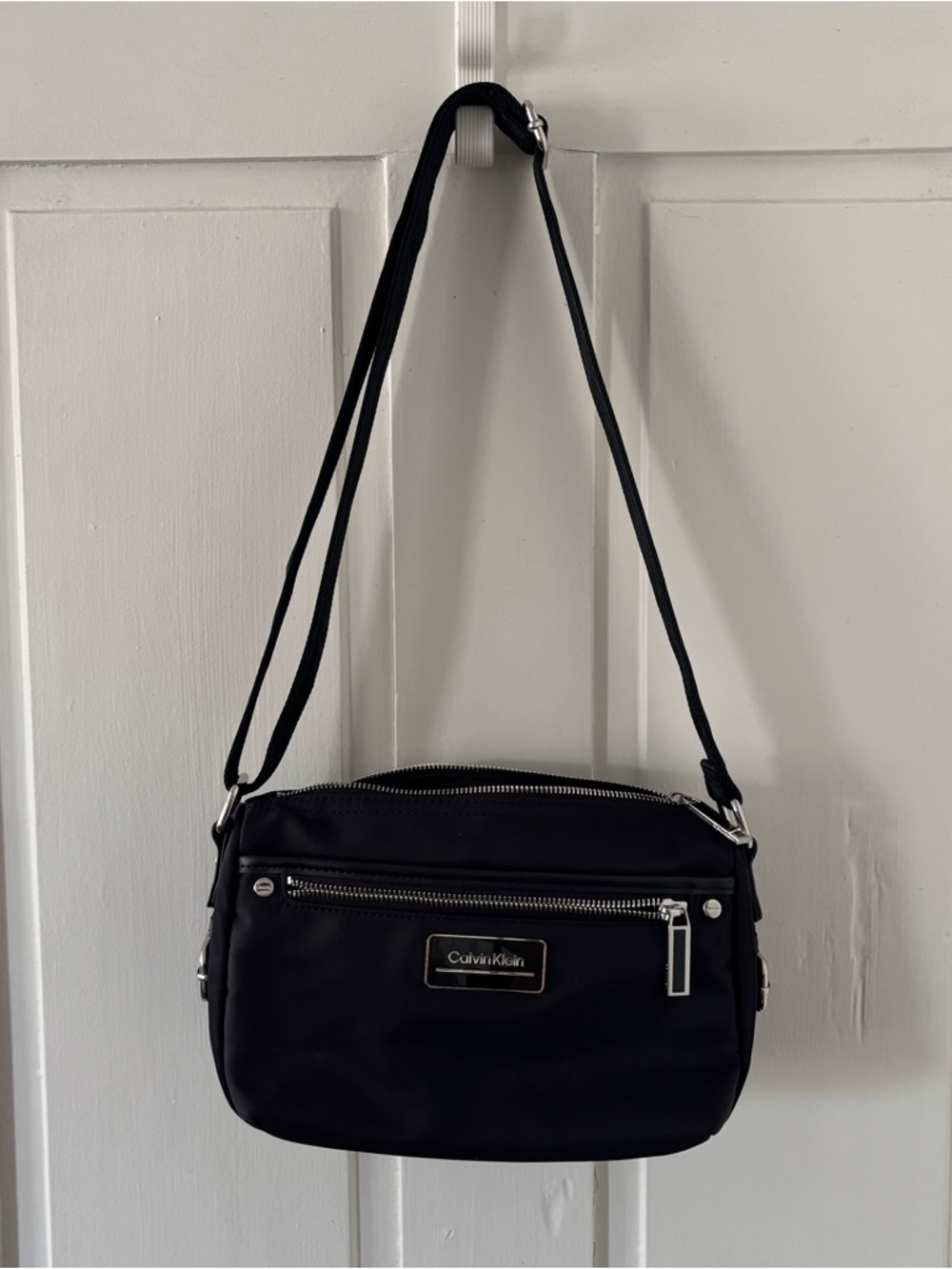 Calvin Klein Black Nylon Crossbody Bag with Silver Hardware